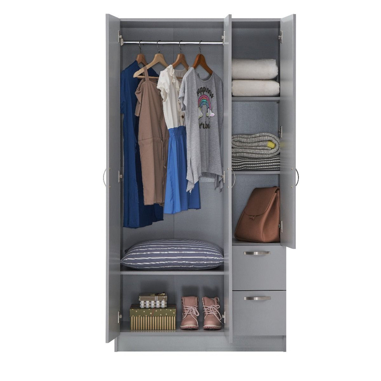 Essentials 3 Door 2 Drawer Grey Wardrobe
