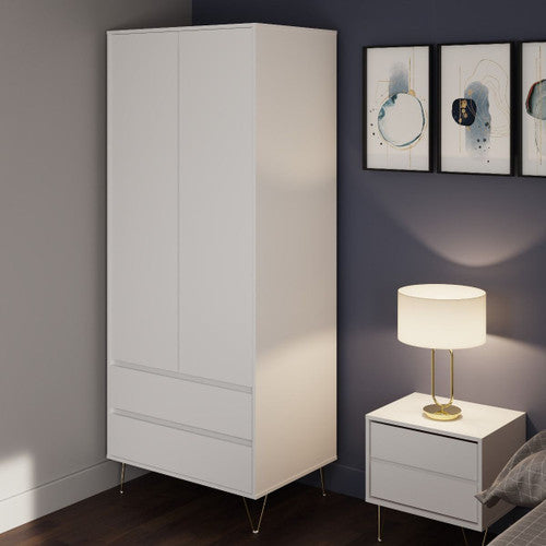 Monaco White 2 Door 2 Drawer Wardrobe with Gold Hairpin Legs