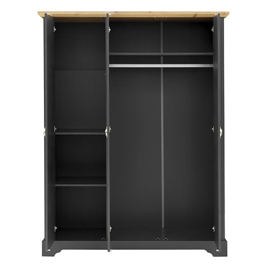 Talox Wooden Wardrobe With 3 Doors In Grey And Oak