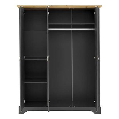 Talox Wooden Wardrobe With 3 Doors In Grey And Oak