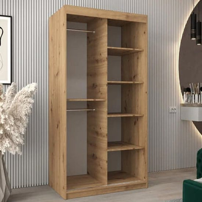 Tavira II Mirrored Wardrobe Sliding 2 Doors 100cm In Artisan Oak
