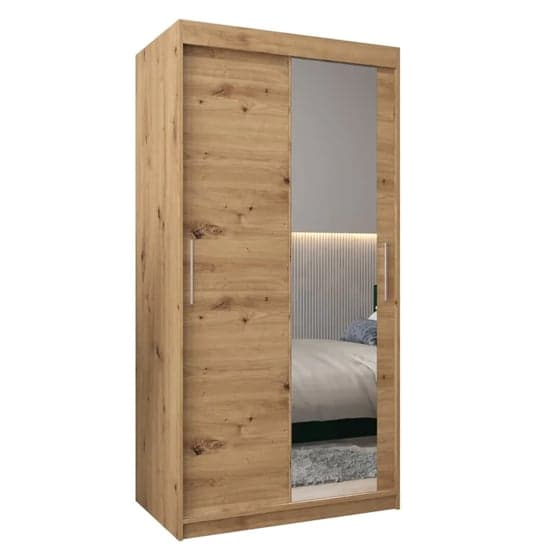 Tavira II Mirrored Wardrobe Sliding 2 Doors 100cm In Artisan Oak