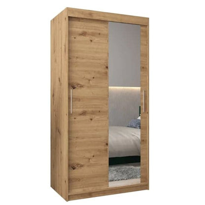Tavira II Mirrored Wardrobe Sliding 2 Doors 100cm In Artisan Oak