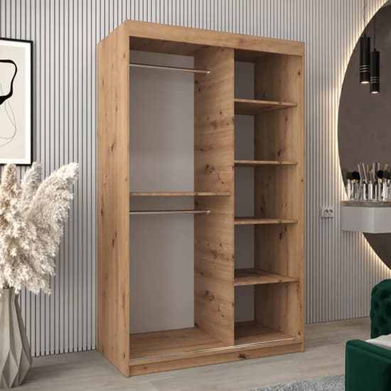 Tavira II Mirrored Wardrobe Sliding 2 Doors 120cm In Artisan Oak