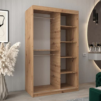 Tavira II Mirrored Wardrobe Sliding 2 Doors 120cm In Artisan Oak