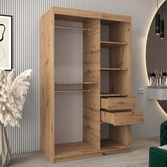 Tavira II Mirrored Wardrobe Sliding 2 Doors 120cm In Artisan Oak
