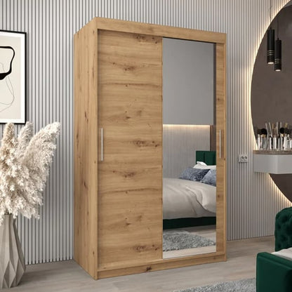 Tavira II Mirrored Wardrobe Sliding 2 Doors 120cm In Artisan Oak