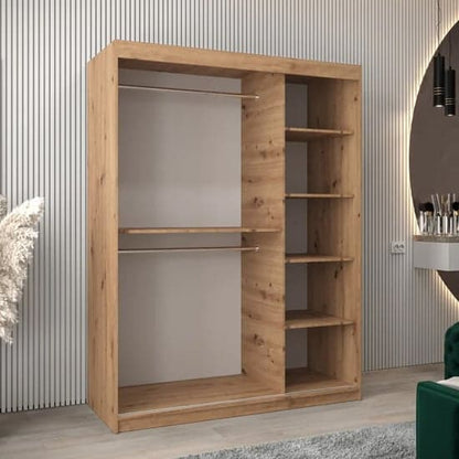 Tavira II Mirrored Wardrobe Sliding 2 Doors 150cm In Artisan Oak