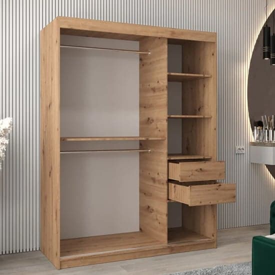 Tavira II Mirrored Wardrobe Sliding 2 Doors 150cm In Artisan Oak