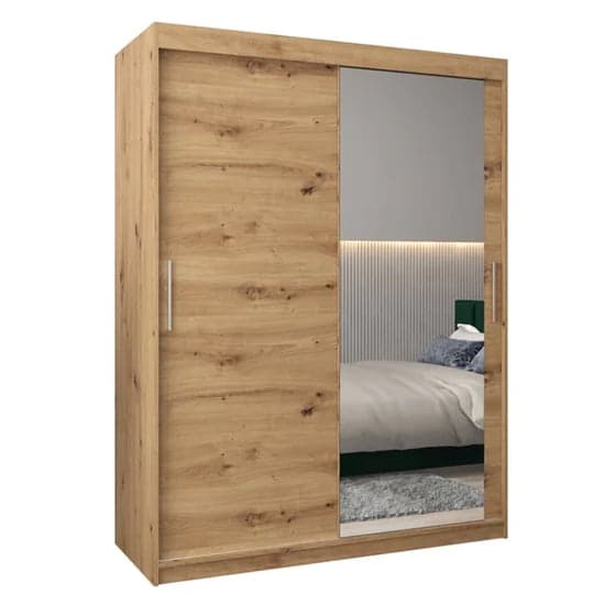 Tavira II Mirrored Wardrobe Sliding 2 Doors 150cm In Artisan Oak