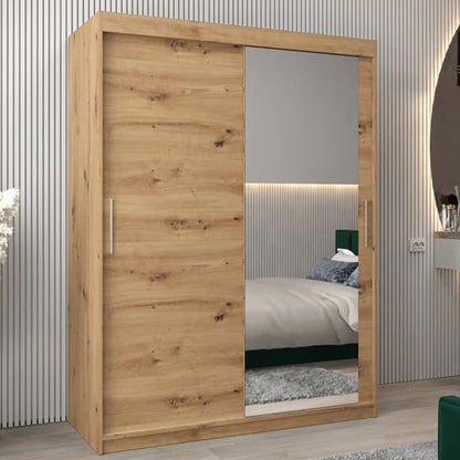 Tavira II Mirrored Wardrobe Sliding 2 Doors 150cm In Artisan Oak