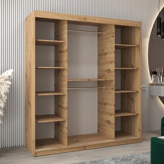 Tavira II Mirrored Wardrobe Sliding 2 Doors 180cm In Artisan Oak