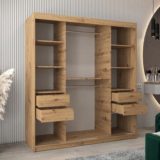 Tavira II Mirrored Wardrobe Sliding 2 Doors 180cm In Artisan Oak