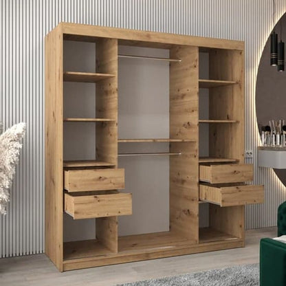 Tavira II Mirrored Wardrobe Sliding 2 Doors 180cm In Artisan Oak