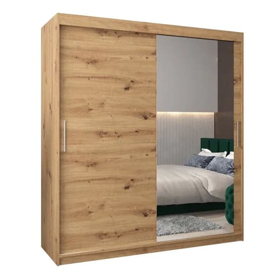 Tavira II Mirrored Wardrobe Sliding 2 Doors 180cm In Artisan Oak