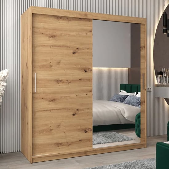 Tavira II Mirrored Wardrobe Sliding 2 Doors 180cm In Artisan Oak