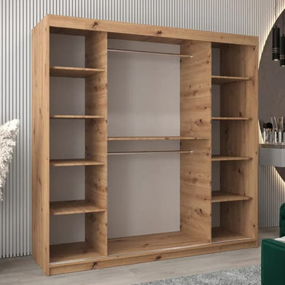 Tavira II Mirrored Wardrobe Sliding 2 Doors 200cm In Artisan Oak