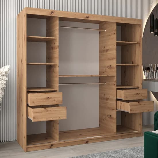 Tavira II Mirrored Wardrobe Sliding 2 Doors 200cm In Artisan Oak