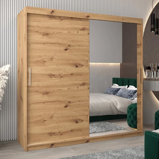 Tavira II Mirrored Wardrobe Sliding 2 Doors 200cm In Artisan Oak