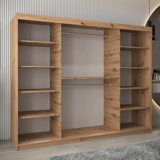 Tavira II 250cm Mirrored Sliding Wardrobe | 3 Doors in Artisan Oak | Furco