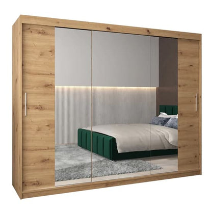 Tavira II 250cm Mirrored Sliding Wardrobe | 3 Doors in Artisan Oak | Furco