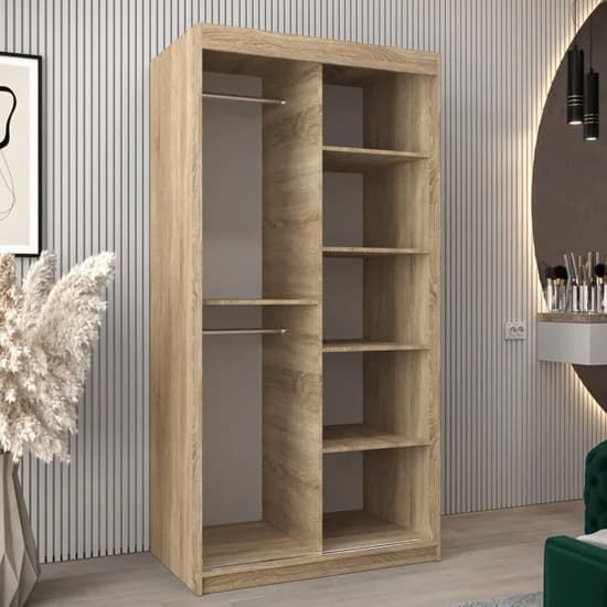Tavira II Mirrored Wardrobe Sliding 2 Doors 100cm In Sonoma Oak