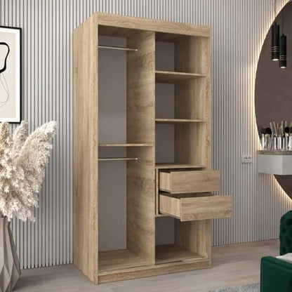 Tavira II Mirrored Wardrobe Sliding 2 Doors 100cm In Sonoma Oak