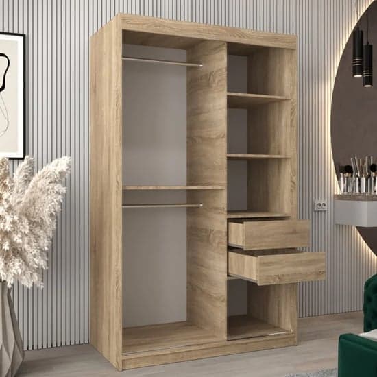 Tavira II Mirrored Wardrobe Sliding 2 Doors 120cm In Sonoma Oak