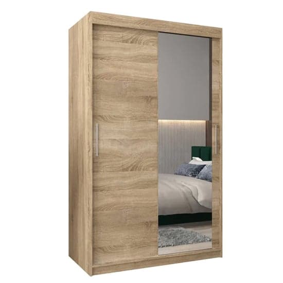 Tavira II Mirrored Wardrobe Sliding 2 Doors 120cm In Sonoma Oak