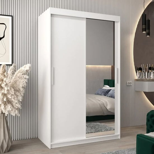 Tavira II Mirrored Wardrobe Sliding 2 Doors 120cm In White