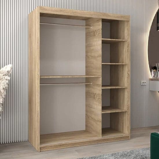 Tavira II Mirrored Wardrobe Sliding 2 Doors 150cm In Sonoma Oak