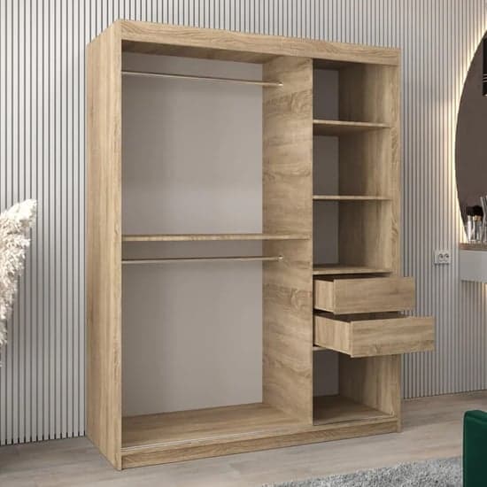 Tavira II Mirrored Wardrobe Sliding 2 Doors 150cm In Sonoma Oak