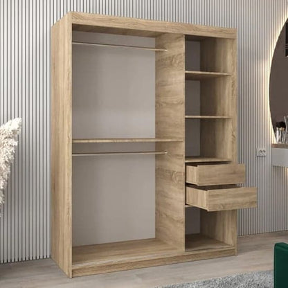 Tavira II Mirrored Wardrobe Sliding 2 Doors 150cm In Sonoma Oak