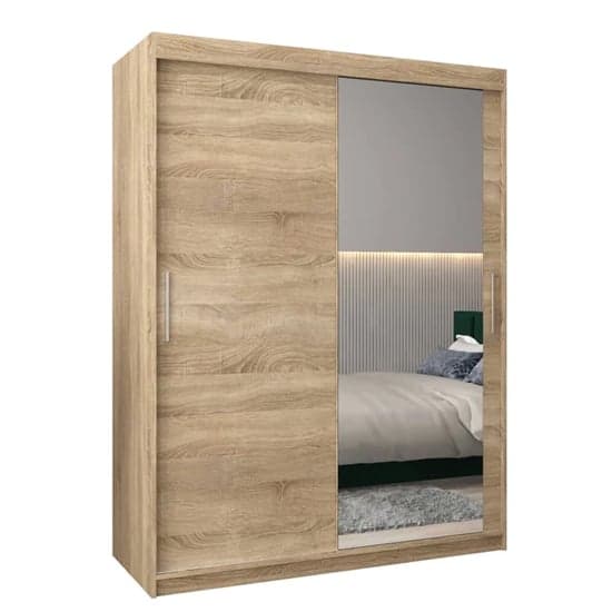 Tavira II Mirrored Wardrobe Sliding 2 Doors 150cm In Sonoma Oak