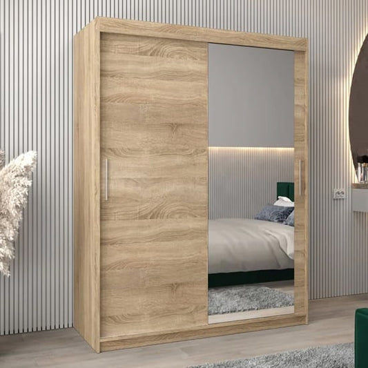 Tavira II Mirrored Wardrobe Sliding 2 Doors 150cm In Sonoma Oak