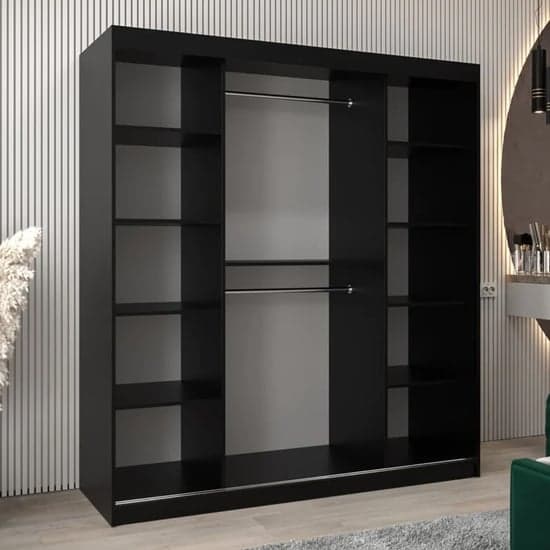 Tavira II Mirrored Wardrobe Sliding 2 Doors 180cm In Black