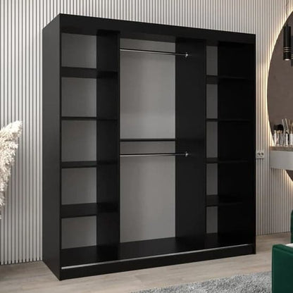 Tavira II Mirrored Wardrobe Sliding 2 Doors 180cm In Black