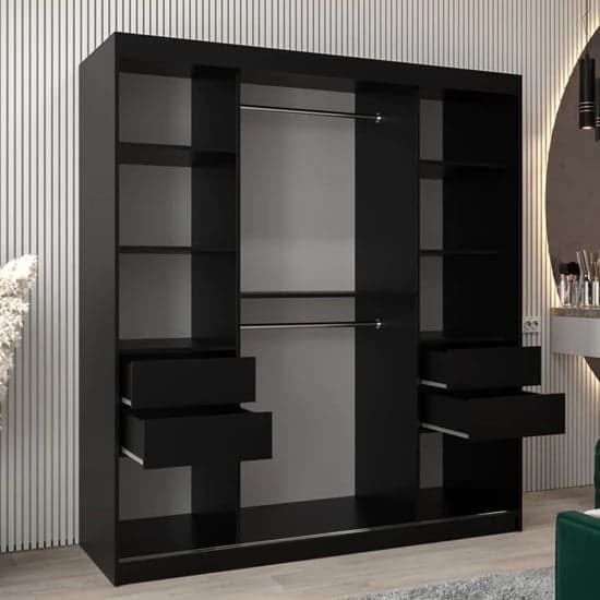 Tavira II Mirrored Wardrobe Sliding 2 Doors 180cm In Black