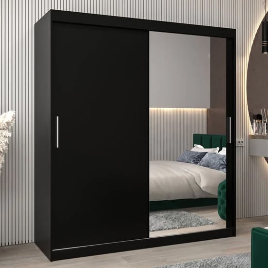 Tavira II Mirrored Wardrobe Sliding 2 Doors 180cm In Black