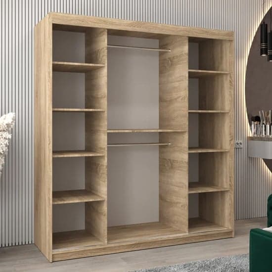 Tavira II Mirrored Wardrobe Sliding 2 Doors 180cm In Sonoma Oak