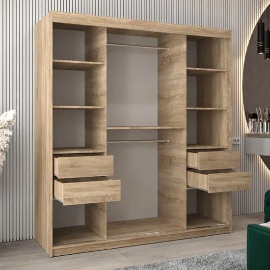 Tavira II Mirrored Wardrobe Sliding 2 Doors 180cm In Sonoma Oak