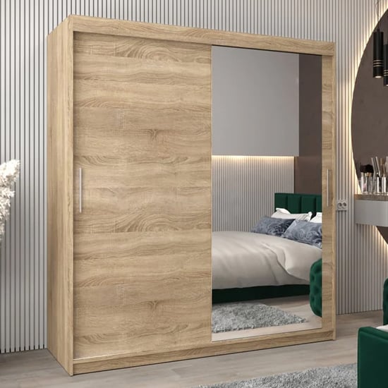 Tavira II Mirrored Wardrobe Sliding 2 Doors 180cm In Sonoma Oak