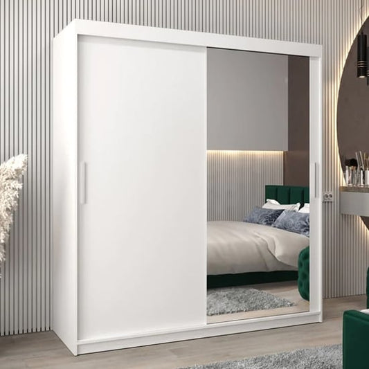 Tavira II Mirrored Wardrobe Sliding 2 Doors 180cm In White