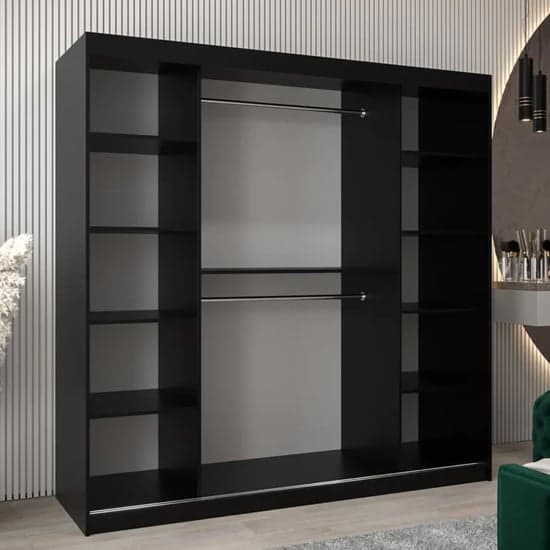 Tavira II Mirrored Wardrobe Sliding 2 Doors 200cm In Black