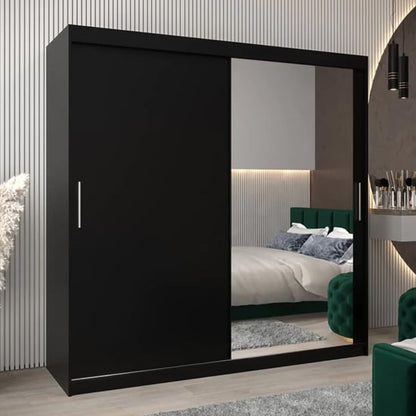Tavira II Mirrored Wardrobe Sliding 2 Doors 200cm In Black