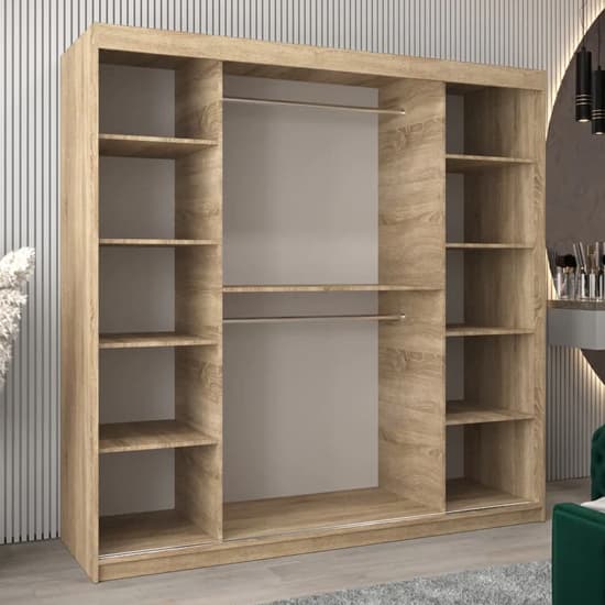 Tavira II Mirrored Wardrobe Sliding 2 Doors 200cm In Sonoma Oak