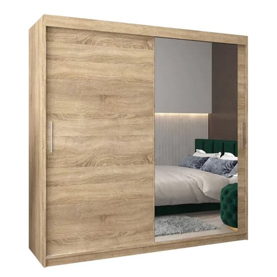 Tavira II Mirrored Wardrobe Sliding 2 Doors 200cm In Sonoma Oak