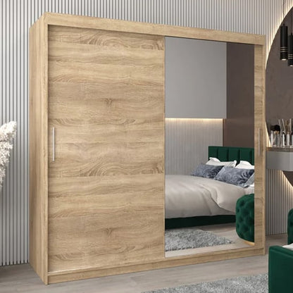 Tavira II Mirrored Wardrobe Sliding 2 Doors 200cm In Sonoma Oak