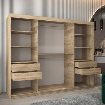 Tavira II 250cm Mirrored Sliding Wardrobe | 3 Doors in Sonoma Oak | Spacious & Natural | Furco