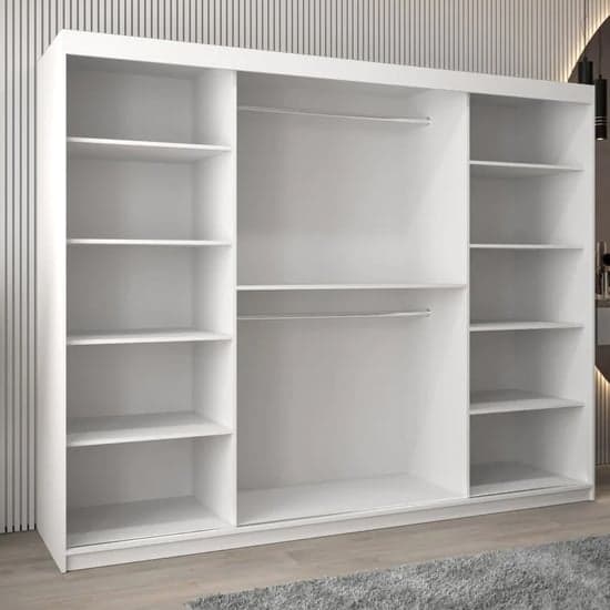 Tavira II 250cm Mirrored Sliding Wardrobe | 3 Doors in White | Clean & Contemporary | Furco